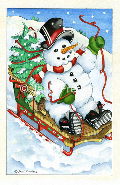 Snowman sledding 150dpi